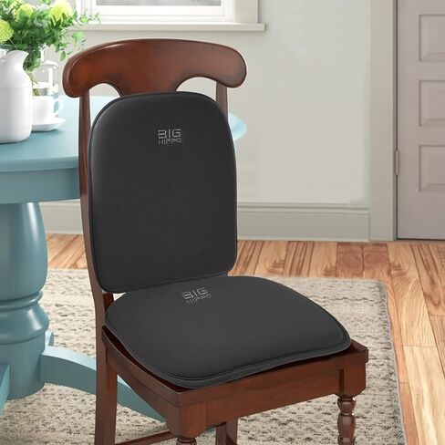 Big Hippo Chair Pads Memory Foam and Lumbar Support Pillow, Chair Seat Cushion Non Slip Rubber Back Thicken Chair Padding with Elastic Bands for Home Office Outdoor Seats (Brown-Set of 1) in Kuwait