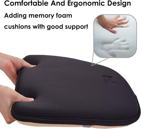 Big Hippo Chair Pads Memory Foam and Lumbar Support Pillow, Chair Seat Cushion Non Slip Rubber Back Thicken Chair Padding with Elastic Bands for Home Office Outdoor Seats (Brown-Set of 1) in Kuwait