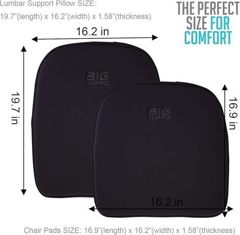 Big Hippo Chair Pads Memory Foam and Lumbar Support Pillow, Chair Seat Cushion Non Slip Rubber Back Thicken Chair Padding with Elastic Bands for Home Office Outdoor Seats (Brown-Set of 1) in Kuwait