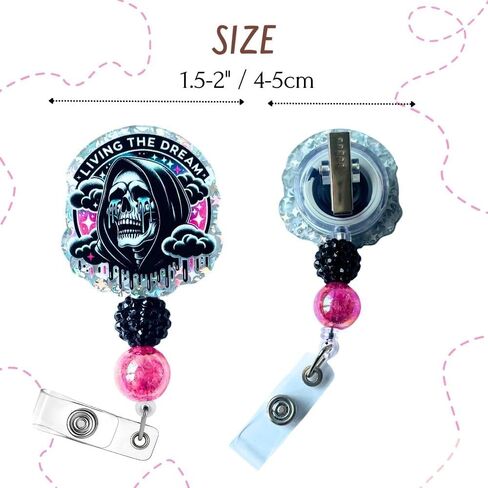 Living The Dream Funny Halloween Badge Reel Retractable ID Name Holder Clip Fun Spooky Ghost Skull Grim Reaper Radiology Skeleton Sarcastic ER Tech RN CNA MA Life Nurse Nursing Gifts Accessories in Kuwait