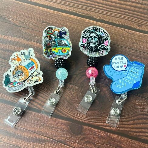 Living The Dream Funny Halloween Badge Reel Retractable ID Name Holder Clip Fun Spooky Ghost Skull Grim Reaper Radiology Skeleton Sarcastic ER Tech RN CNA MA Life Nurse Nursing Gifts Accessories in Kuwait