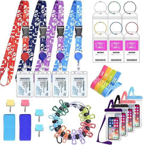 25 Pcs Cruise Essentials Accessories Kit Must Haves Set Include Retractable Cruise Lanyards for Ship Card, Luggage Tags Holder, Towel Bands and Clip, Waterproof Phone Bag, Clothesline, Magnetic Hook in Saudi Arabia