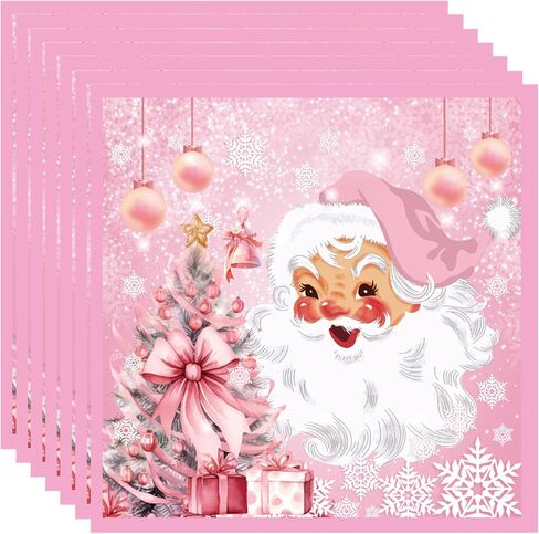 40pcs Pink Christmas Party Paper Napkins Pink Christmas Santa Claus Snowflake Paper Napkins Christmas Party Supplies Pink Christmas Lunch Napkins Christmas Disposable Napkins for Xmas Decorations in Saudi Arabia