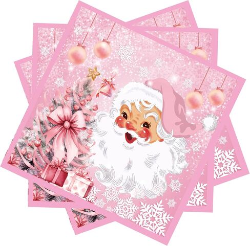 40pcs Pink Christmas Party Paper Napkins Pink Christmas Santa Claus Snowflake Paper Napkins Christmas Party Supplies Pink Christmas Lunch Napkins Christmas Disposable Napkins for Xmas Decorations in Saudi Arabia