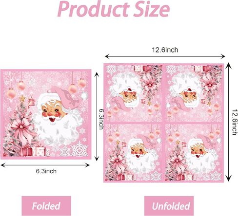 40pcs Pink Christmas Party Paper Napkins Pink Christmas Santa Claus Snowflake Paper Napkins Christmas Party Supplies Pink Christmas Lunch Napkins Christmas Disposable Napkins for Xmas Decorations in Saudi Arabia