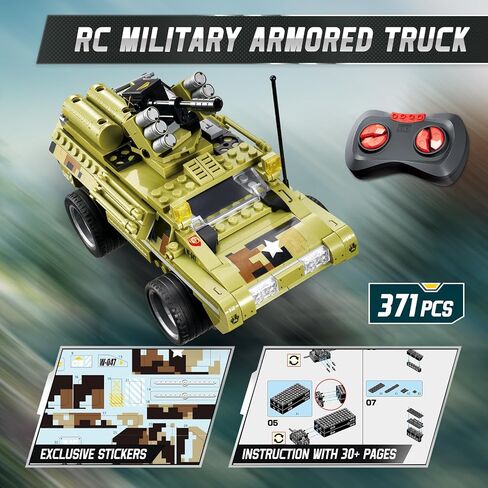 Wise Blocks 371 Pcs Building Blocks Remote Control Car, Building Toys for Boys Age 8-12, STEM Toys Construction Sets, RC Cars Boy Toys Birthday Gifts for Kids Age 8+, RC Military Armored Truck in Saudi Arabia