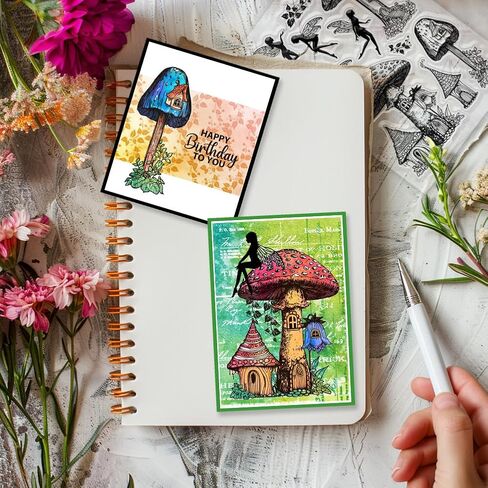 GLOBLELAND Mushroom Fairy Clear Stamps Mushroom House Clear Stamps Mushroom Plants Silicone Stamps for DIY Scrapbooking Photo Album Decorative Cards Making 6.3x4.33inch in Saudi Arabia