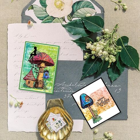 GLOBLELAND Mushroom Fairy Clear Stamps Mushroom House Clear Stamps Mushroom Plants Silicone Stamps for DIY Scrapbooking Photo Album Decorative Cards Making 6.3x4.33inch in Saudi Arabia