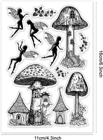 GLOBLELAND Mushroom Fairy Clear Stamps Mushroom House Clear Stamps Mushroom Plants Silicone Stamps for DIY Scrapbooking Photo Album Decorative Cards Making 6.3x4.33inch in Saudi Arabia