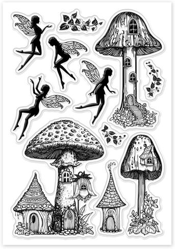 GLOBLELAND Mushroom Fairy Clear Stamps Mushroom House Clear Stamps Mushroom Plants Silicone Stamps for DIY Scrapbooking Photo Album Decorative Cards Making 6.3x4.33inch in Saudi Arabia