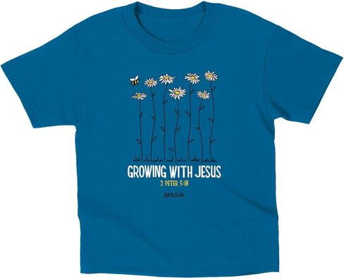 Kerusso Growing with Jesus Daisy Flowers Turquoise Cotton Kids' Crew Neck T-Shirt, 4T in Saudi Arabia