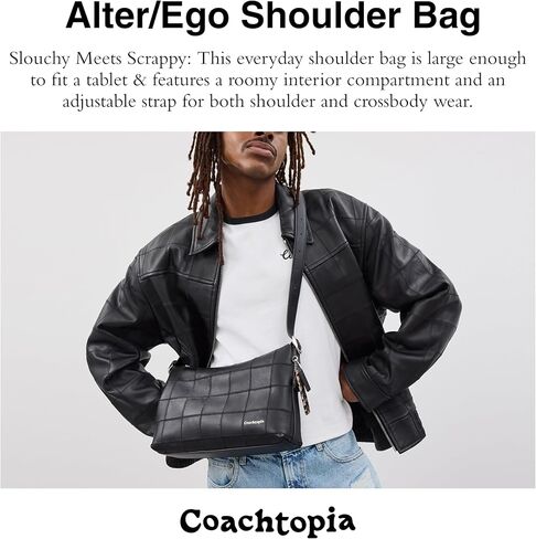 حقيبة كتف Coachtopia Alter/Ego من الجلد المصنوع على شكل رقعة الشطرنج، باللون الأسود/الطباشيري in Saudi Arabia