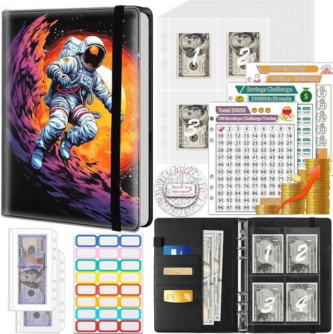 Money Saving Binder, 100 Envelopes Money Saving Challenge, Cash Envelopes Budget Binder & 3 Budgeting Planner Trackers, PU Leathers A5 Money Saving Planner Book，Cosmic Explorer in Saudi Arabia