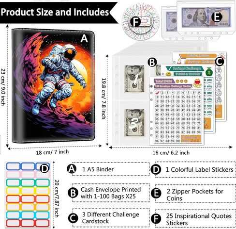 Money Saving Binder, 100 Envelopes Money Saving Challenge, Cash Envelopes Budget Binder & 3 Budgeting Planner Trackers, PU Leathers A5 Money Saving Planner Book，Cosmic Explorer in Saudi Arabia