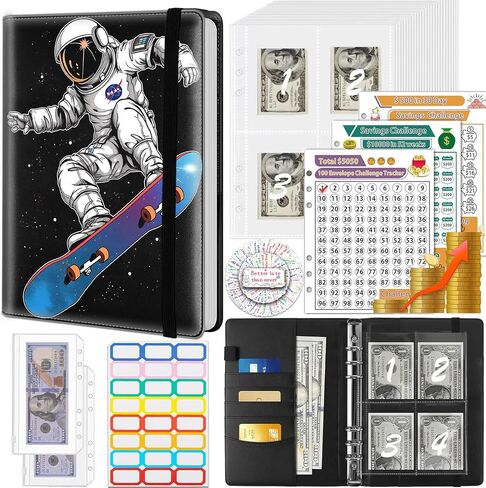 Money Saving Binder, 100 Envelopes Money Saving Challenge, Cash Envelopes Budget Binder & 3 Budgeting Planner Trackers, PU Leathers A5 Money Saving Planner Book，Cosmic Explorer in Saudi Arabia