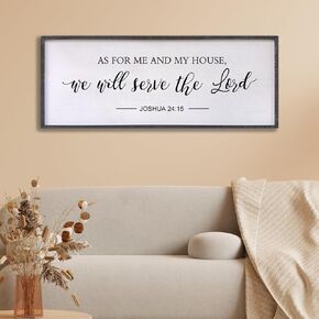 As for Me and My House We Will Serve the Lord Wall Decor - 32" x 12" Large Rustic Family Living Room Wood Framed Home Sign Joshua 24 15 Christian Bible Verse Plaque Hanging Wall Art(Black)