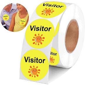 1.5 inch Visitor Stickers 500 pcs Happy Face Visitor Labels Christmas Visitor Identification Labels Stickers for Vistor Pass at School,Daycare,Hospital,Clinic,Museum,Business