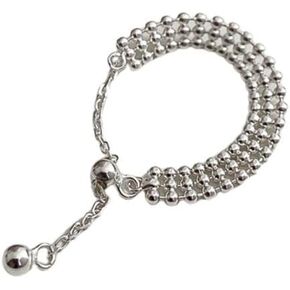 Cute Beaded Ball Adjustable Ring 925 Sterling Silver Layered Bead Balls Chain Link Tassel Dangling Rings Promise Eternity Wedding Wrap Finger Bands Minimalist Jewelry Gifts for Women Girls