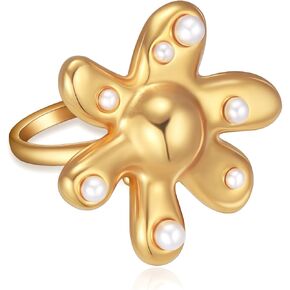 Flower Rings Adjustable Flower Pearl Rings 18k Gold Pearl Flower Rings Unique Flower pearl Jewelry Gift