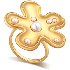 Flower Rings Adjustable Flower Pearl Rings 18k Gold Pearl Flower Rings Unique Flower pearl Jewelry Gift