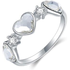 Heart Ring Sterling Silver Heart Ring with Crystal Gift for Women Teen Girl