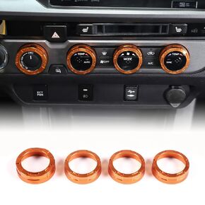 Interior Decorated Button Knob Covers Compatible with Toyota Tacoma 2023 2022 2021 2020 2019 2018 2017 2016, 2WD/4WD Temp Air Conditioner AC Switch Audio CD Aluminum Alloy Knob Ring (Black - Mech)