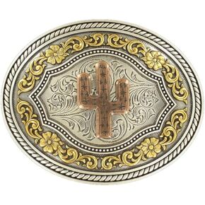 Nocona Men's Western Buckle with Copper Cactus and Gold Floral Design