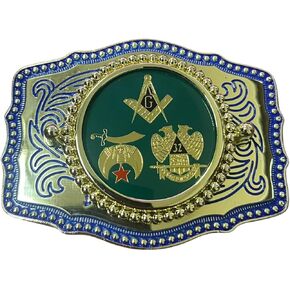 WMG Western Rodeo Vintage Masonic Belt Buckle Gold Tone Fashion Belt Buckles Blue Freemason Logo Buckles