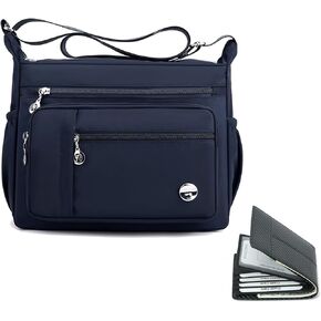 A bundling of cross-body shoulder bags and RFID card wallet for ladies(blue-large)