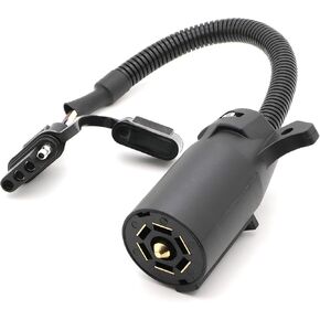 7 Way Blade to 4 Way Flat Trailer Adapter Coiled Wiring Harness 1ft Male 7 Pin to 4 Pin Trailer Extension Cord Jacketed Cable, Heavy Duty 18AWG Copper 7 to 4 Wire Trailer Connector Plug
