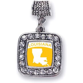 Inspired Silver - Silver Square Charm for Bracelet with Cubic Zirconia Jewelry