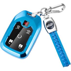 for GMC Key Fob Cover with Leather Keychain, Soft TPU 360 Degree Protection Key Fob Case Compatible with 2017-2021 Silverado Suburban Tahoe Acadia Sierra Terrain Yukon Smart Remote
