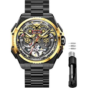 OUPINGKE Automatic Watches for Men Skeleton Waterproof Luxury Stainless Steel Sports Mechanical Self Winding Tourbillon Dress Wrist Watch