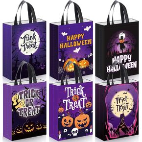 6PCS Large Halloween Party Gift Bags Happy Halloween Trick or Treat Gift Wrapping Goodie Bags Halloween Non Woven Pumpkin Party Favor Bags for Halloween Party Decorations Supplies 15.7×11.8×3.9 inch