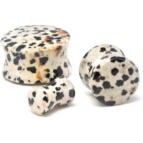 Pair (2PCS) DALMATIAN JASPER STONE PLUGS Double Flare Gauges Organic Ear Tunnels 9213