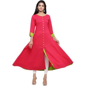 Yash Gallery Women's Cotton Slub Embroidered Anarkali Kurta in Kuwait