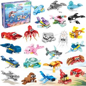 Party Favors Kids Building Blocks Sea Animals 24 Packs Pool Party Favors Building Set for Birthday, Goodie Bag Stuffers, Classroom Prizes, Easter for Boys and Girls Ages 6-12