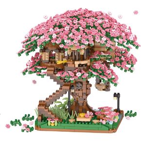 Peach Blossom Pond Building Set, 3320 Pcs Architecture Building Blocks with Light Cherry Blossom Tree Building Set Tree House Building Kit for Adult Teens Ages 14+
