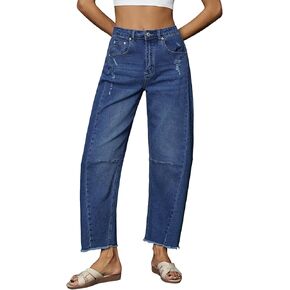 Genleck Barrel Jeans Women Wide Leg Vintage Baggy Ripped JeansY2k Boyfriend Denim Pants in Kuwait