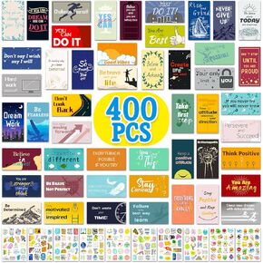 Positive Affirmations Cards & Inspirational Stickers, 400 Unique Motivational Quote Cards Reward Stickers for Kids Adults Encouragement Mini Note Cards for Gifts