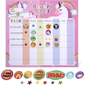 Kids Behavior Reward Chart - Reward Chart for Kids with 26 Reward Sheets, Magnetic Reward Chart for Kids with 1600 Star Stickers, 50 Motivational Stickers, Behavior Chart for Kids, Reward Chart Kid