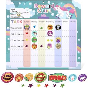Kids Behavior Reward Chart - Reward Chart for Kids with 26 Reward Sheets, Magnetic Reward Chart for Kids with 1600 Star Stickers, 50 Motivational Stickers, Behavior Chart for Kids, Reward Chart Kid
