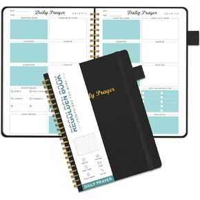 Prayer Journal for Women, Daily Bible Journal, Devotional Journal, Verse Inspirational Writing Spiral Notebook for Christian Gifts, Lasts 6 Months (8.5x5.5"), Purple