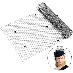 AHANDMAKER 1.1 Yard White Bridal Veil Flapper Fascinator Mesh Veil White Veil Neting Fabrics 11 Inch Wide Millinery Netting for Bride's Headdress Veil Making, White