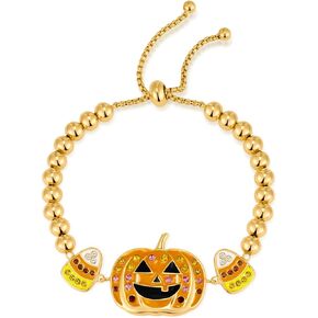 CLASSYZINT Halloween Gold Chunky Link Pumpkin Snake Charm Bracelet Gold Adjustable Chain Pumpkin Snake Bracelet for Women