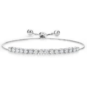 Gem Stone King Moissanite Tennis Bracelet For Women Bridal Wedding Fashion with Box Chain and Slider (1.50 Cttw, Round 3MM, Fully Adjustable Up to 9 Inch)