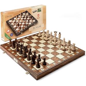 Wegiel Handmade Junior European International Chess Set - 16 Inch Folding Wooden Board & Pieces