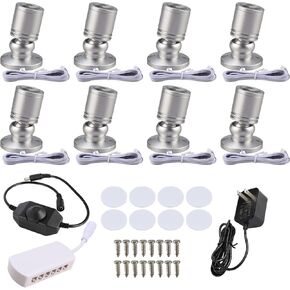 YaeCCC Dimmable LED Mini Spotlight Jewelry Showcase Display Lights Black Shell Surface Mount (Silvery Pack-8,Warm White,3000k)