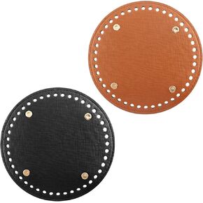 AUXBC 5.91" Round PU Leather Bag Bottom, Round Bag Leather Bottom Shaper Pad for DIY Knitting Crochet Bag Tote Purse Making (Brown and Black), 4PCS