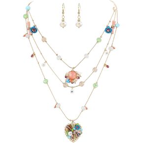 Flyonce Layered Necklaces for Women Fashion Boho Multi Strand Floral Beaded Chunky Statement Necklace Sweater Chain Christmas Jewelry Gifts